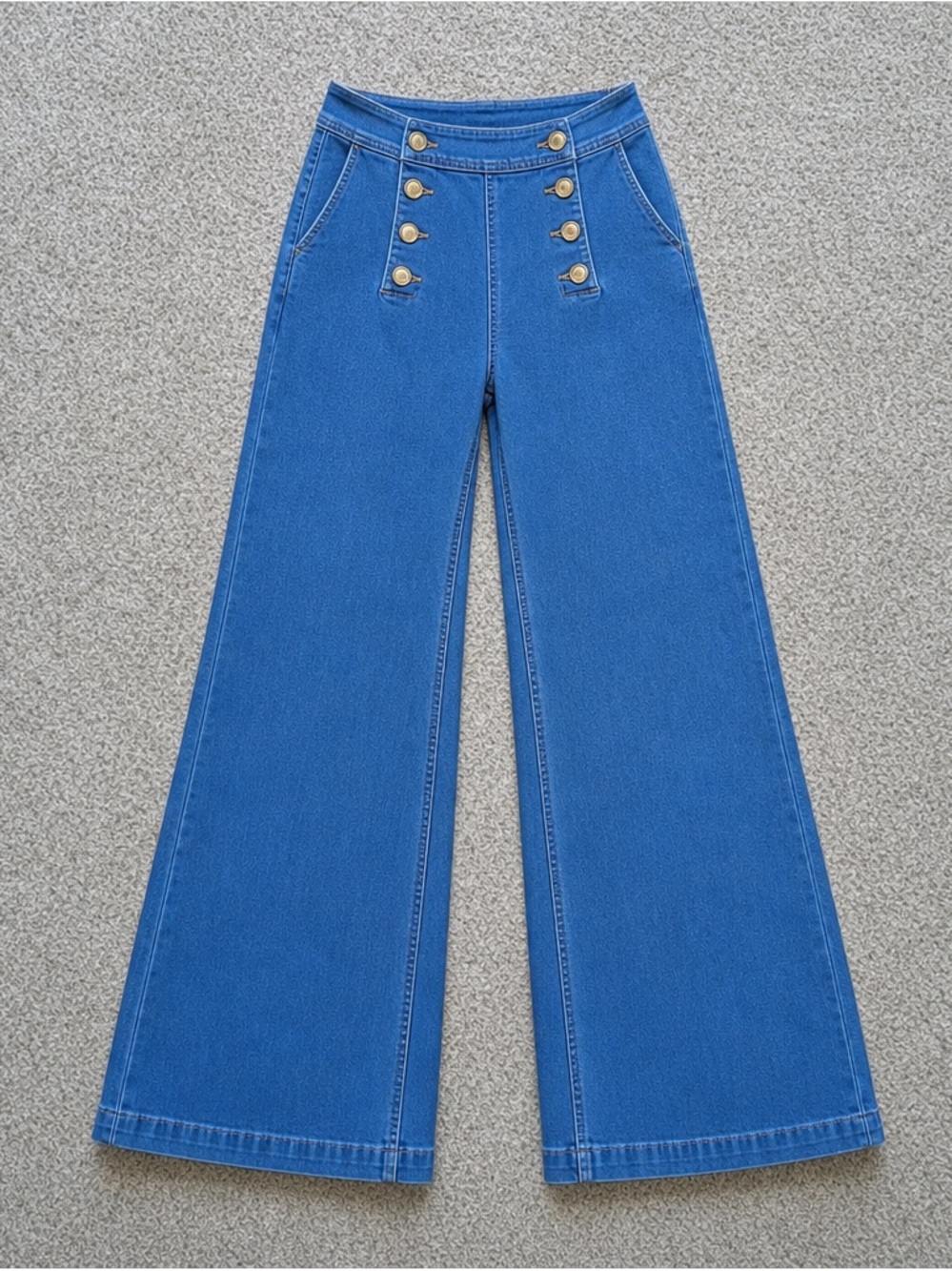 High-Waist Wide Leg Sailor Jeans in Blue